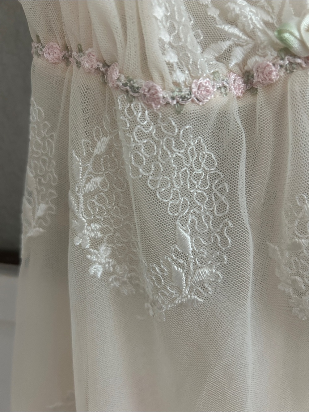 Claire Pettibone  Sheer Lace Chemise Slip in Ivory with Pink Accents - Picture 3 of 7